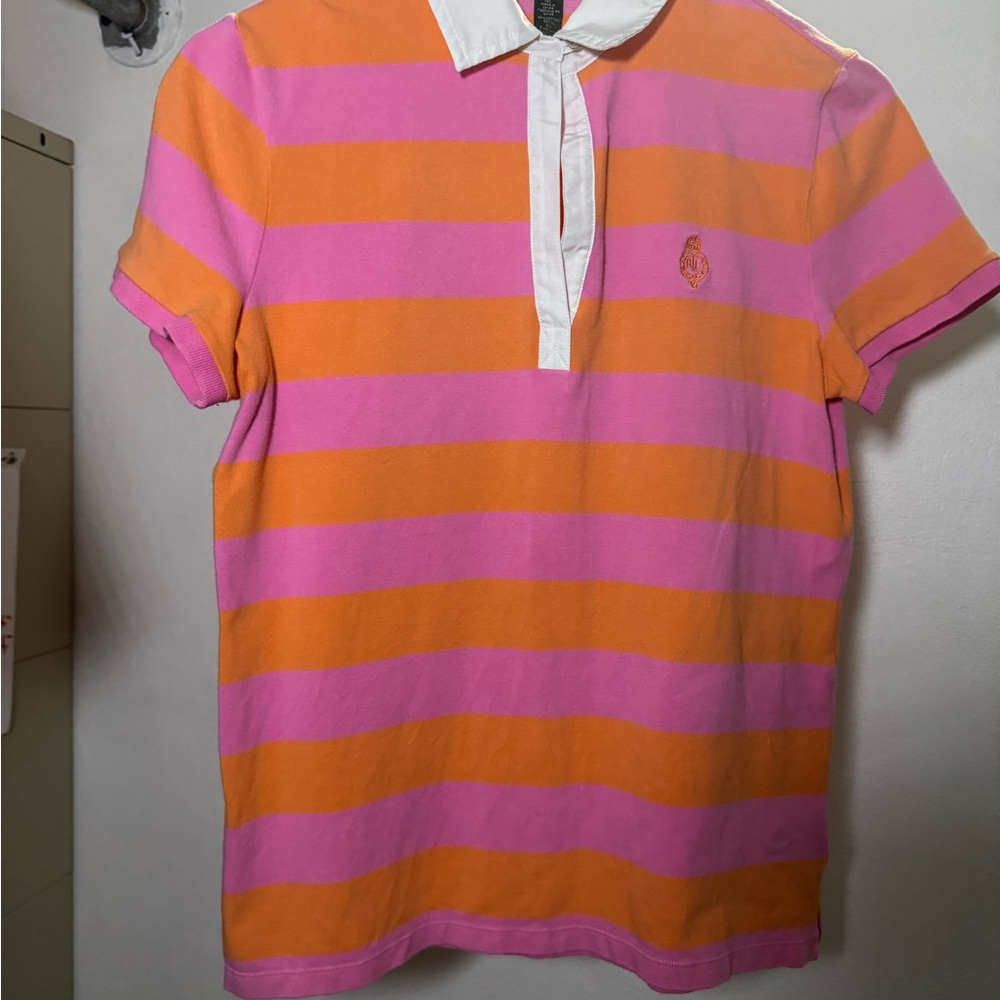 Pink and Orange Striped Polo Shirt